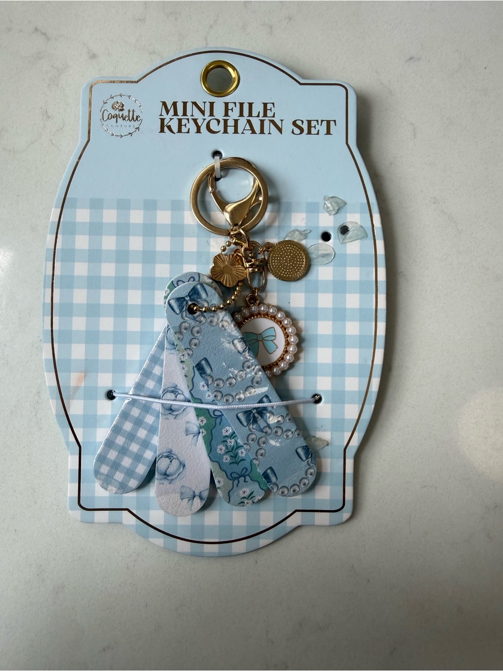 Coquette Mini File Keychain Set - Light Blue Floral